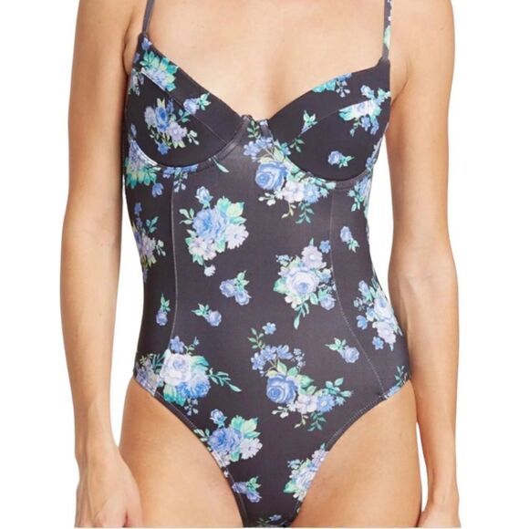 NEW WeWoreWhat Floral Underwire One-Piece Swimsuit black golden hour retro XL - Picture 3 of 10